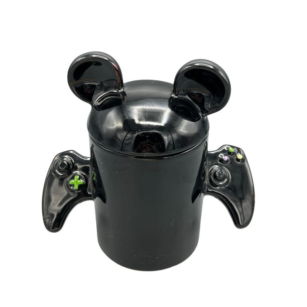 Unique Game Controller Mug Level Cleared with Lid Black Ceramic Holds 16 fl oz
